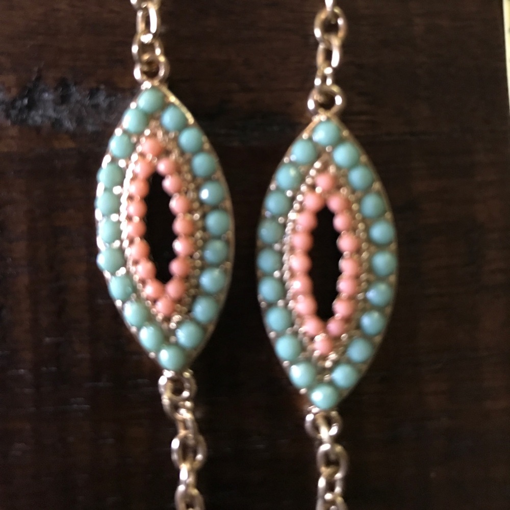 Vintage Turquoise & Pink Accent Goldtone Chain Necklace - Picture 5 of 5
